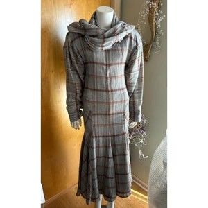 Rare Vintage Norma Kamali Plaid Wool Midi Dress Small